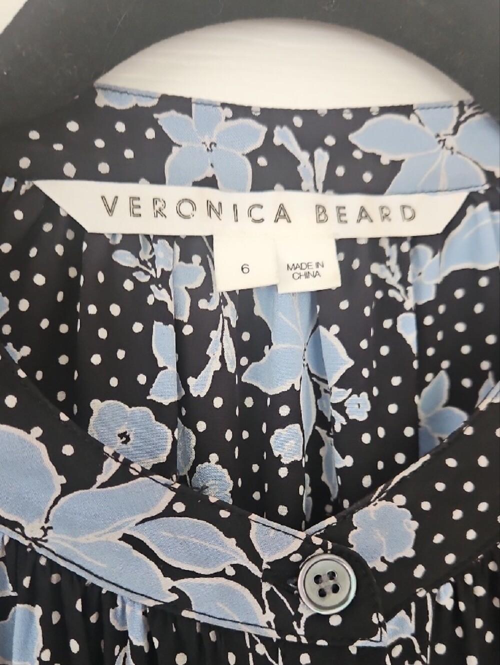 Veronica Beard SILK Black & Light Blue Floral Long-Sleeve Blouse - Picture 2 of 10